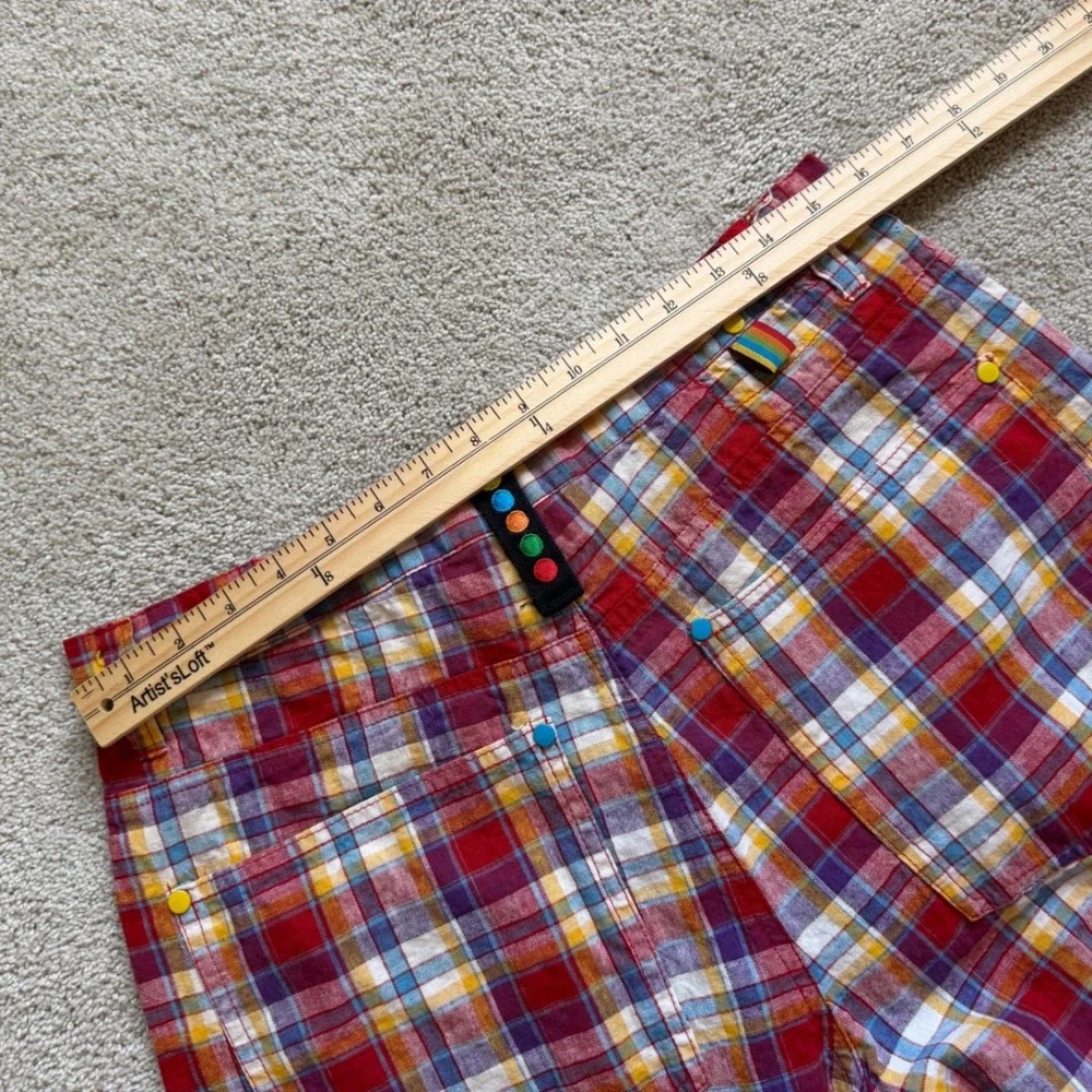 90's Members Property Plaid Shorts Sz 34 Multi Color Ramie Cotton Blend 90s